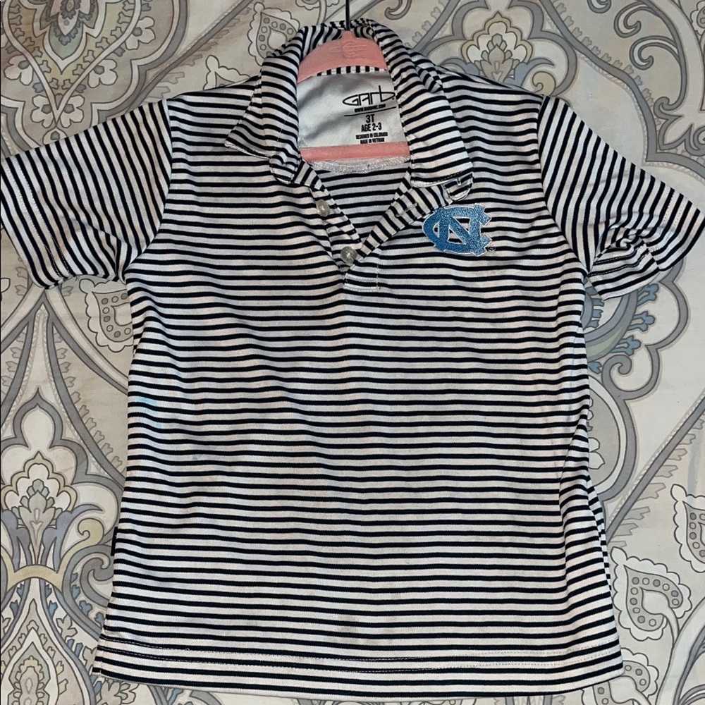 Classic Striped Polo Shirt with UNC Logo 3T